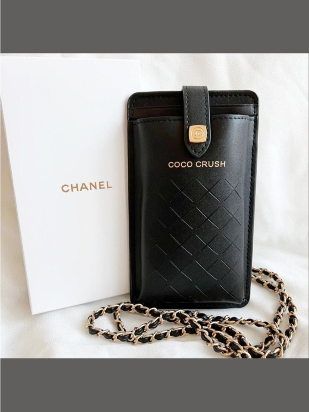 Black Quilted COCO CRUSH Leather Phone Case with Chain Strap